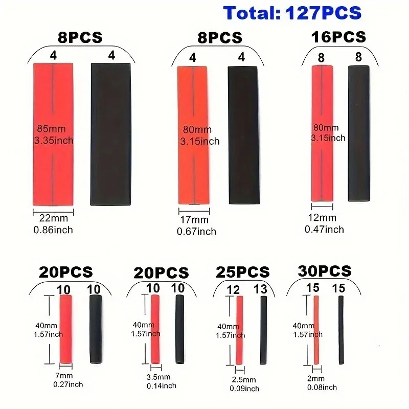 127 black and red heat shrink tubing 2:1 classification polyolefin tubing automotive cable conduit winding kit