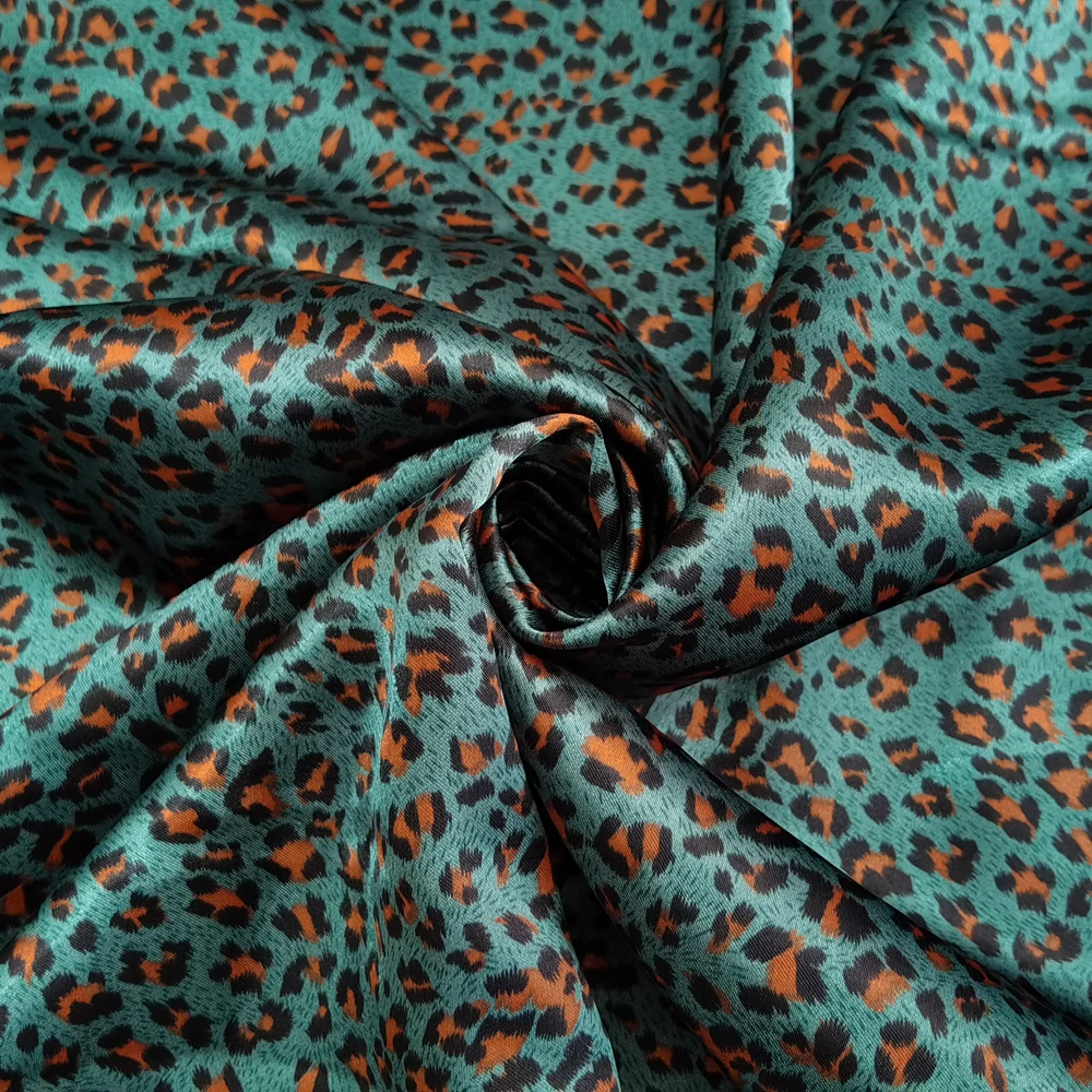 1 meter X 1.48 meter Africa Leopard Print Satin Fabric Scarf Gown Pyjamas Material Lining 3