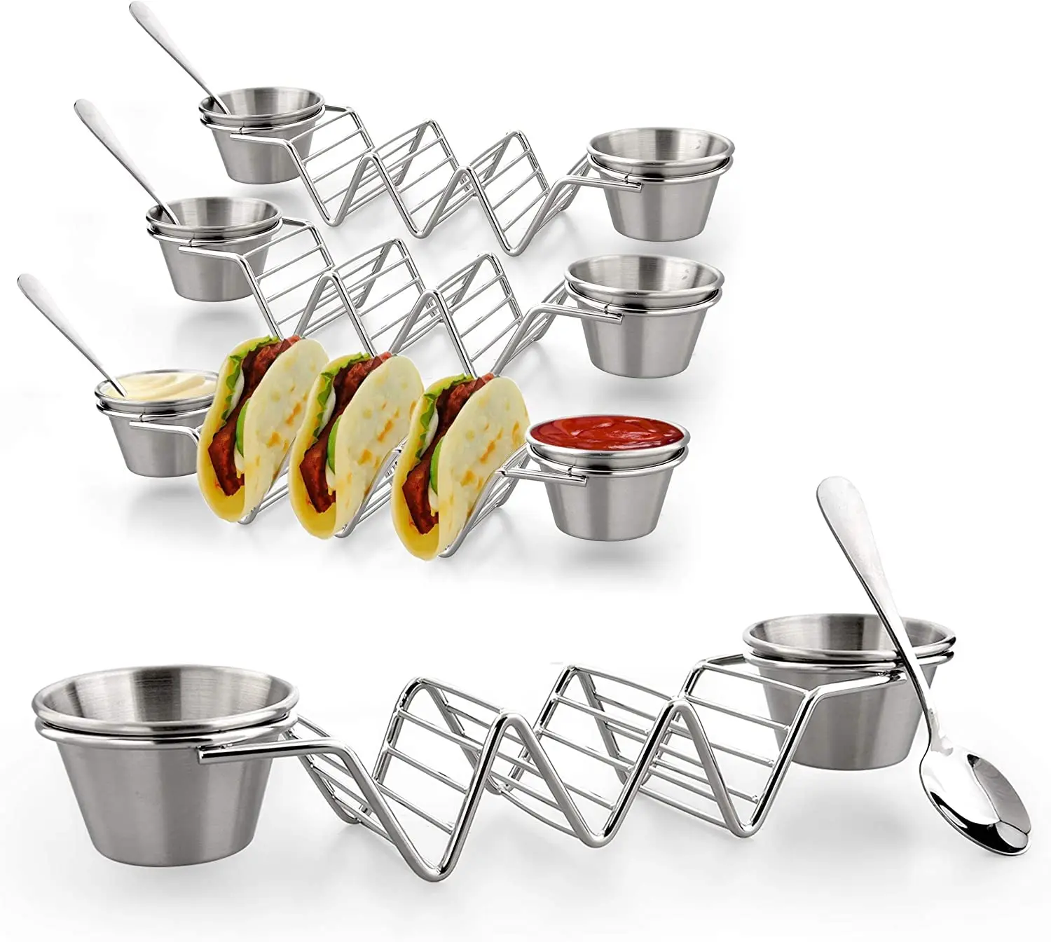 Stainless Steel Wave Shape Taco Holders Slots Kitchen Tableware Mexican ...