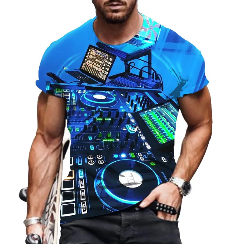 Rock DJ T-shirt Men's 3d Cd Print Short Sleeve Top Nightclub