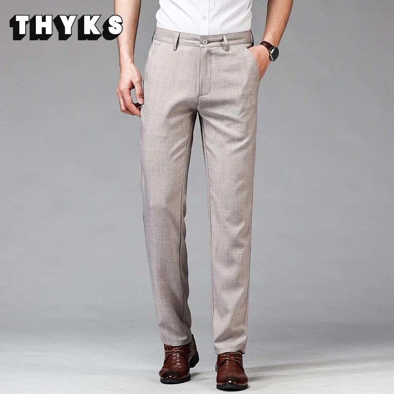 

Dress Pants Men Resistant Trousers Elastic Wrinkle Business Office Man Casual Loose Thin Straight Pants for Male Big Size 30-40