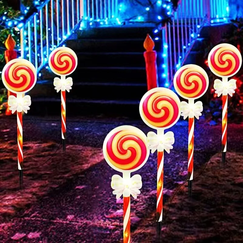 5Pcs Lawn Light Outdoor Led Decorazione Del Giardino Luci Solari Impermeabili Christmas Lollipop Pathway Marker Lights String Lights 526