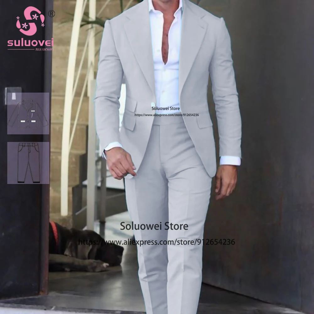 (Customized Size Color) Fashion American Casual Suits For Men Wedding 2 Piece Pants Set Formal Groom Dinner Tuxedo Costume Homme