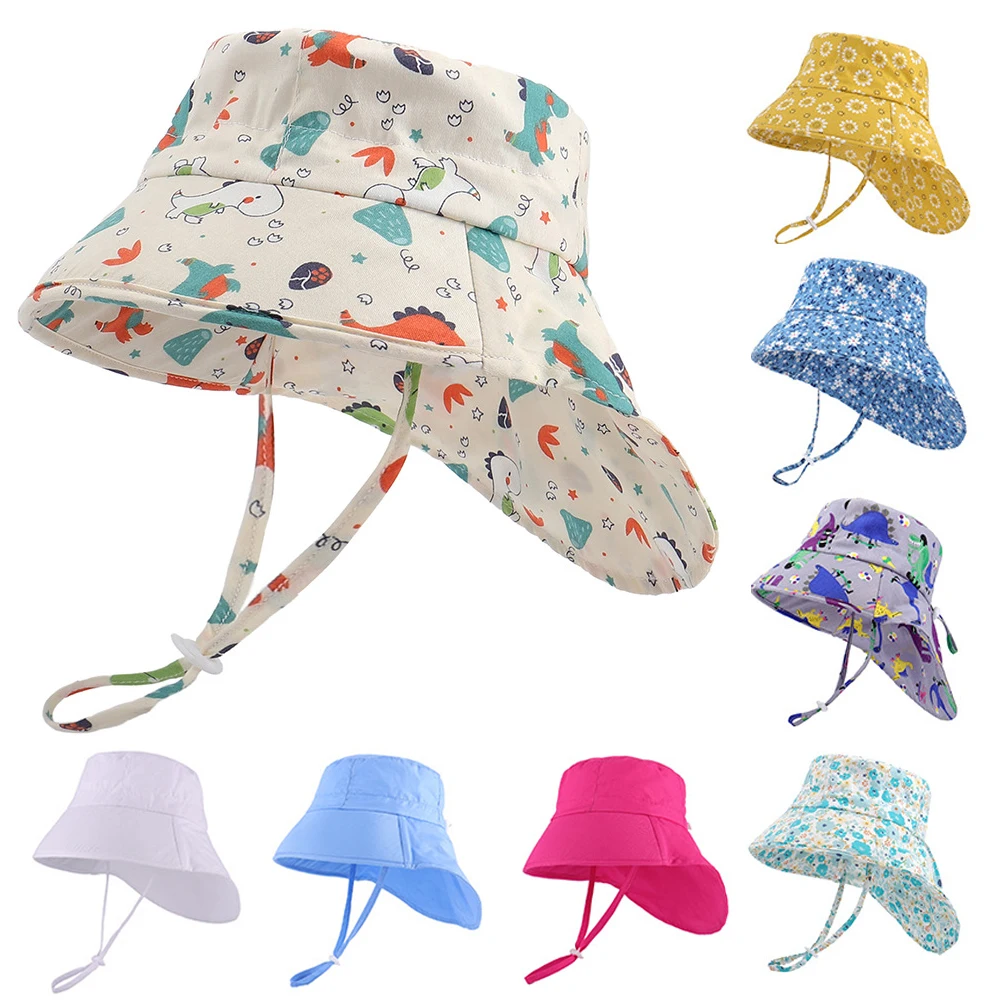 Summer Baby Sun Hat with Shawl Cartoon Adjustable Kids Bucket Hats for Girls Boys Beach Children Caps Neck Protection 1-6Y summer baby sun hat with shawl cartoon adjustable kids bucket hats for girls boys beach children caps neck protection 1 6y