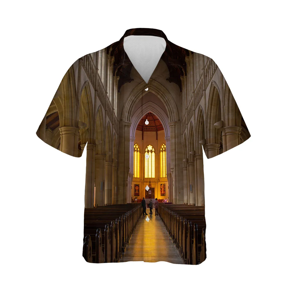 Jumeast  New Summer 3D Gothic Architecture Hawaiian Men's Short Sleeve Shirts Breathable Streetwear Loose Shirts Casual Clothing architecture in asmara