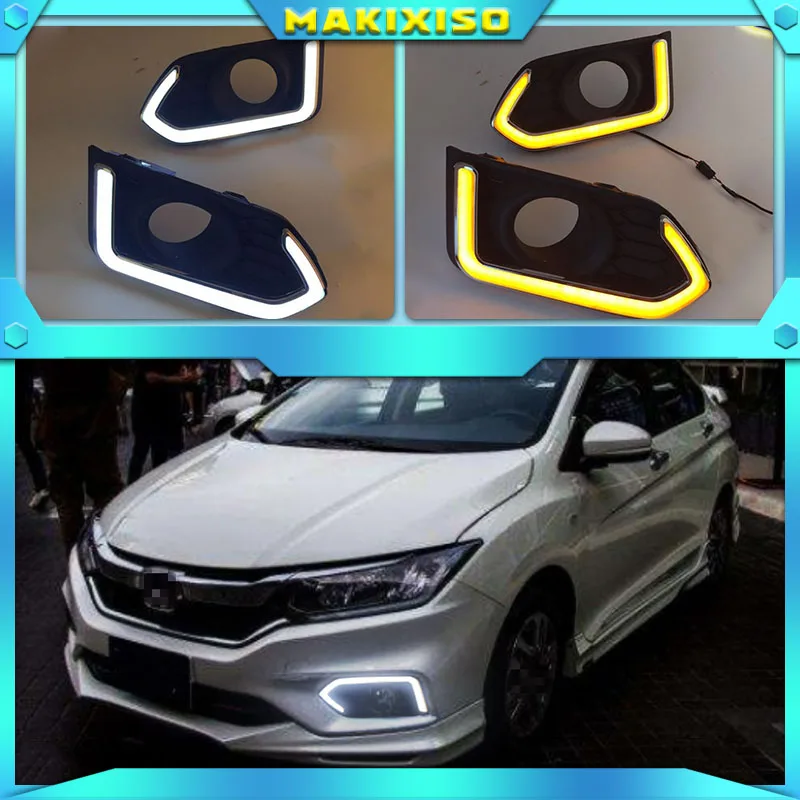 

Светодиодные дневные ходовые огни для Honda City Grace 2017 2018 2019, водонепроницаемый желтый указатель поворота, светильник-бампер