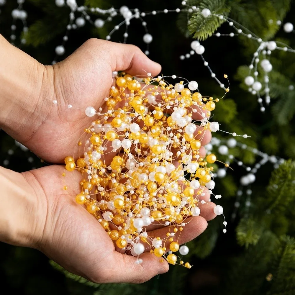 Artificial Fishing Line Pearls Chain White Gold Glitter Branch Garland Crystal Curtain Decorative 2M Branch String Garland