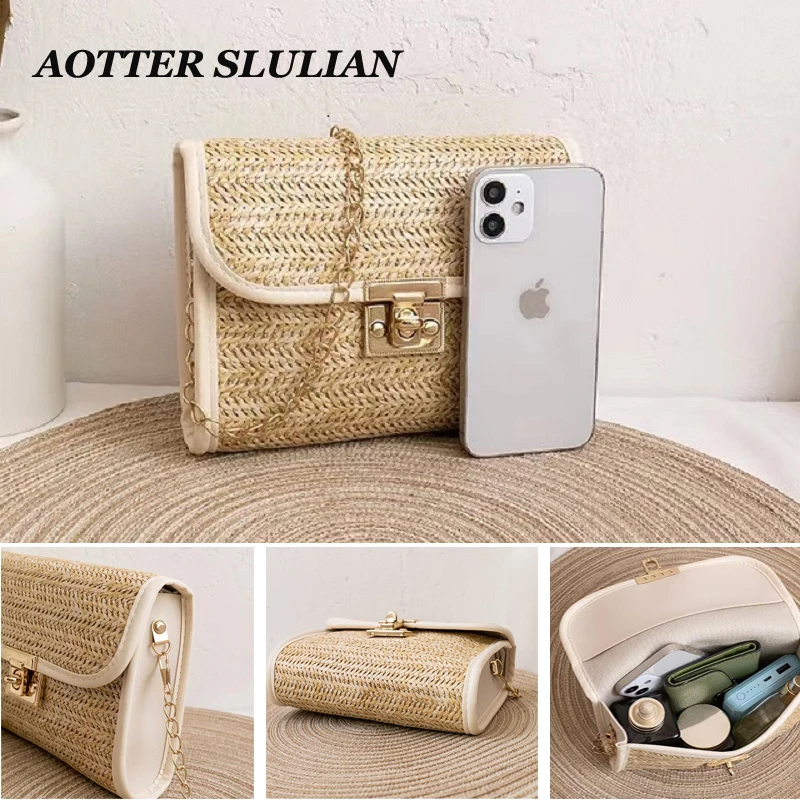 

New Women's Summer Woven Shoulder Bags Girls Fashion Crossbody Bag Small Square Bag Messenger Straw Bags For Ladies Phone Purse