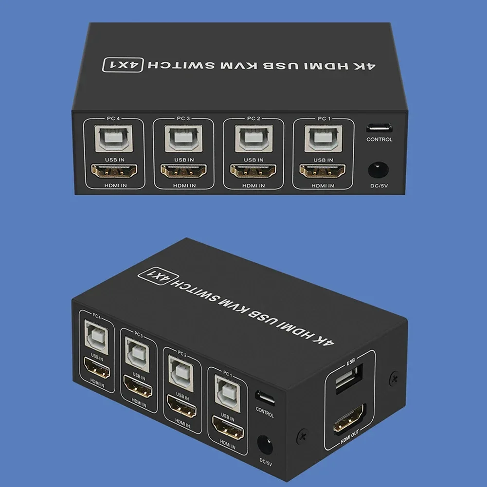4K 60Hz 4X1 Switcher 4 Port USB HDMI KVM Switch Video Converter with Desktop Con