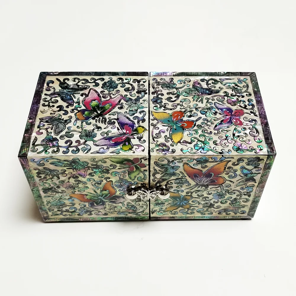 

Cube Butterfly Jewelry Treasure Organizer Box 4 Drawers Abalone Shell Keepsake Decorative Box Handmade Unique Gifts for Women