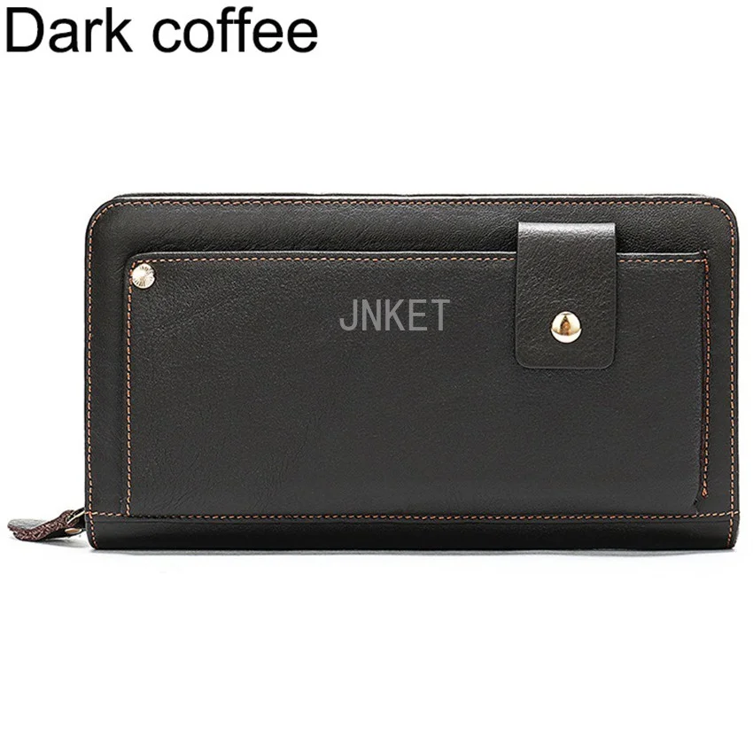 Retro Men's Cow Leather Wallet Long Zipper Clutch Bag Money Clip Large Capacity Wallet