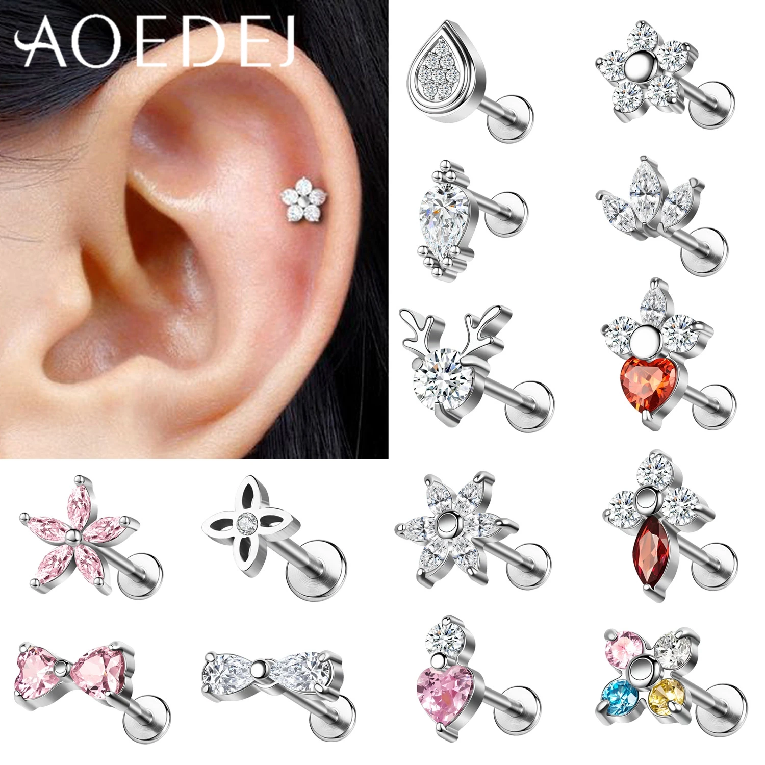AOEDEJ 1 조각 16G 스레드리스 스테인레스 스틸 립 스터드 6/8/10MM ..