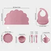 7PCS Baby Silicone Tableware Set Adjustable Bib Cartoon Lion Shape Placemat Bowl Plate Feeding Training Spoon Fork Portable Cup 6