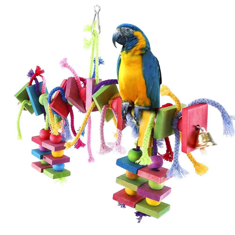 Multicolored Hanging Rope Bird Toy Ladder - Wooden Chewing Swing
