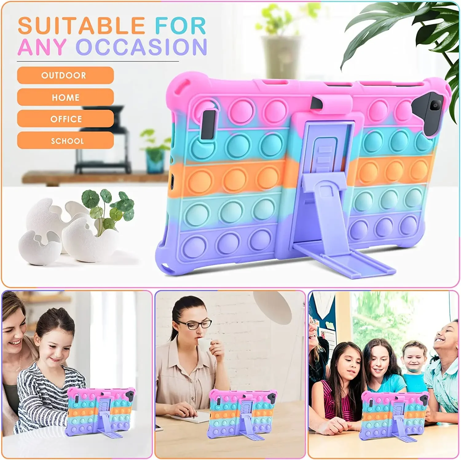 Durable Kids Tablet Case with Kickstand & Strap - Soft, Shockproof Cover for Samsung Galaxy Tab A & A7 Lite 8-Inch Tablets