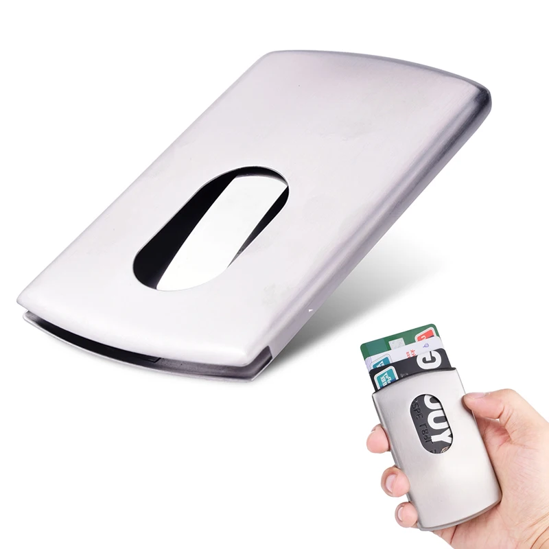 

Stainless Steel Metal Credit Card Holder Case Men Manual Slider Protector Cover Hard Wallet Women Business Card Box
