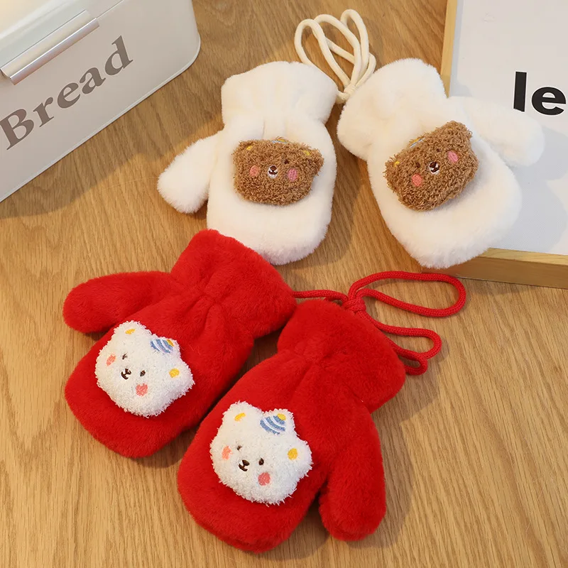 Girls Boys Warm Plush Thick Baby Gloves Winter Plus Coral Fleece Full Finger Gloves for 2-6Y