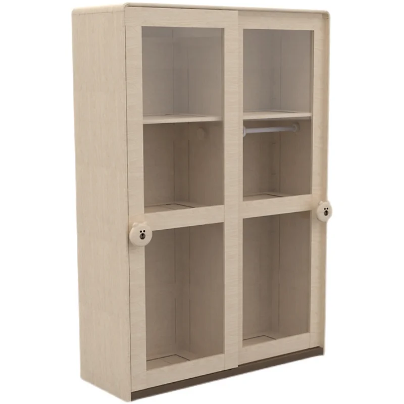 Children's sliding door wardrobe Hard maple solid wood wardrobe transparent display cabinet household simple display cabinet