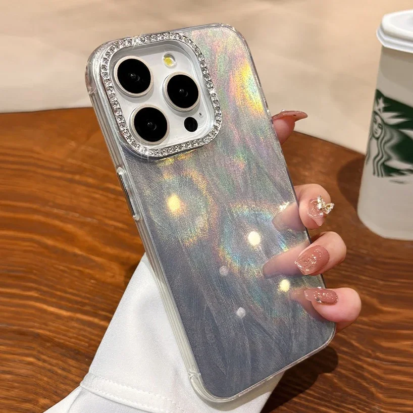 Glamorous Diamond Bling Feather Laser Aurora Shockproof Camera Case
