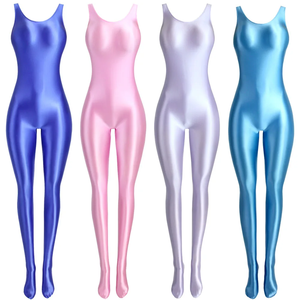 

Women Sexy Smooth One-piece Bodysuits Glossy Swimsuit Tights Rompers Catsuits Sleeveless Yoga Sports Pantyhose Zentai Jumpsuits