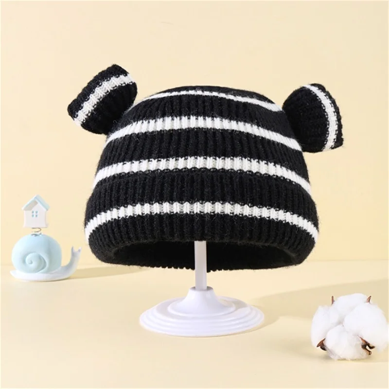 YILEEGOO Baby Striped Knit Plush Hat Toddler Newborn Winter Bear Ears Warm Beanie for Cold Weather