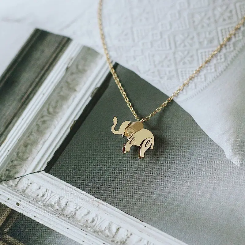 Stainless Steel Geometric Design Elephant Toy Chain Pendant Necklace Gold Gift For Women's Gothic Style Accessories Jewelry