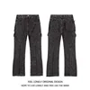 Four Seasons Men's Trendy American Style Multi Pockets Motorcycle Cargo Pants Washed Loose Straight Bootcut Jeans Trousers Male 6