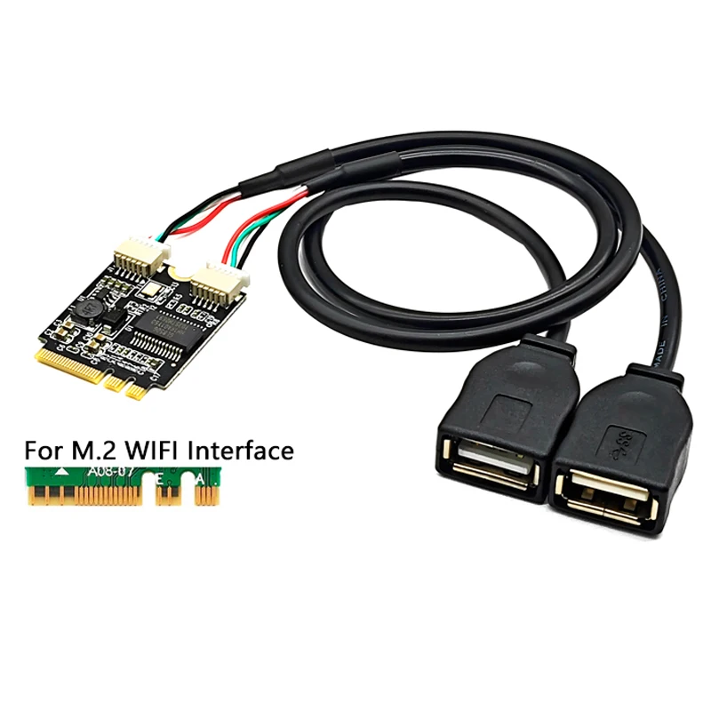 Description Picture 3 of itemM.2 Key A/E to 2 Port USB2.0 Riser Card GL850 Chip 30cm USB Extension Cable Laptop M2 WIFI Interface Key A+E to Dual USB Adapter