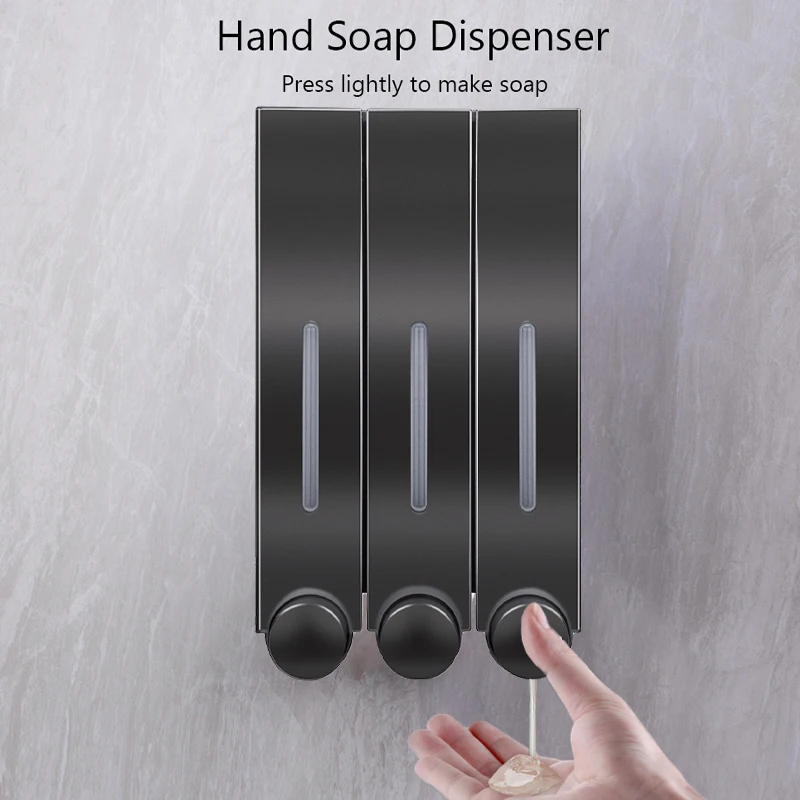 420 ML Soap Dispenser Manually Press Wall-Mounted Bathroom Shampoo Shower Gel Hand Sanitizer Multi-Head Dispenser Accessories