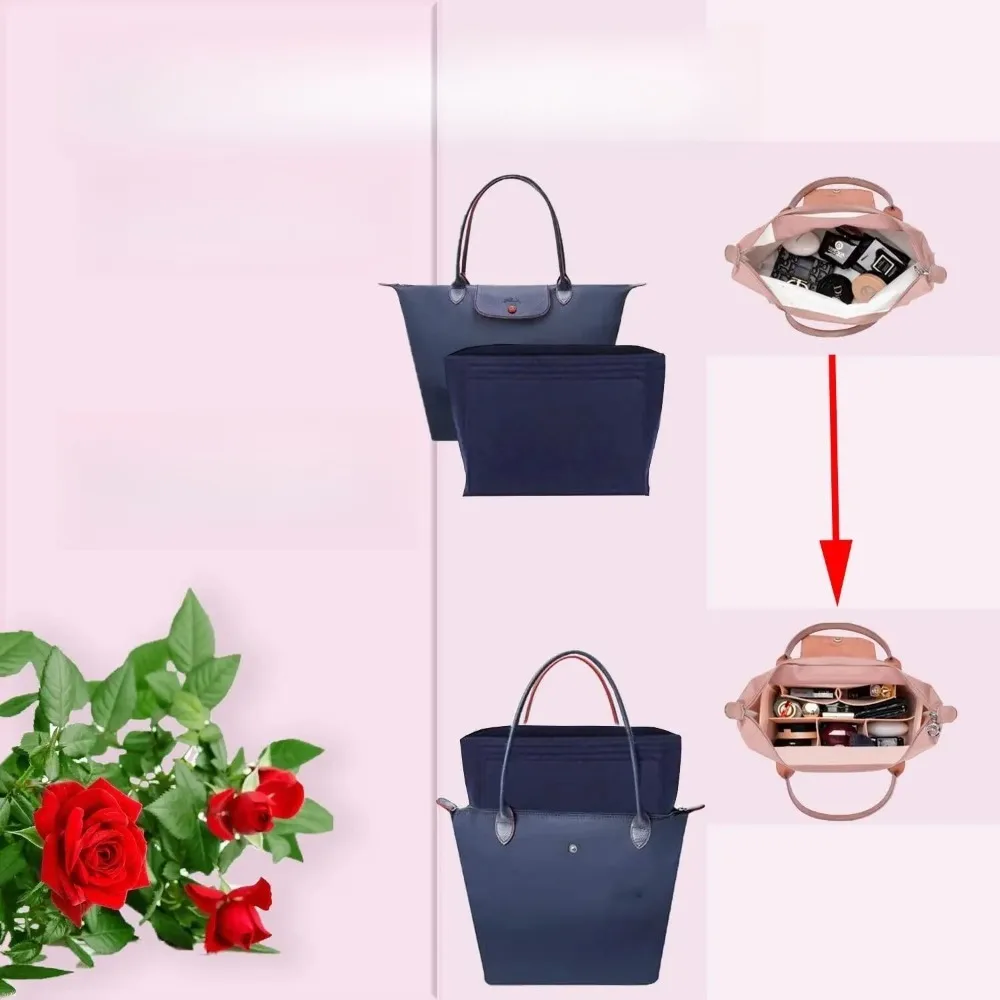 Felt Insert Bag Fits Longchamp Handbag Liner Bag Felt Cloth Makeup Support Travel Portable purse organizer insert