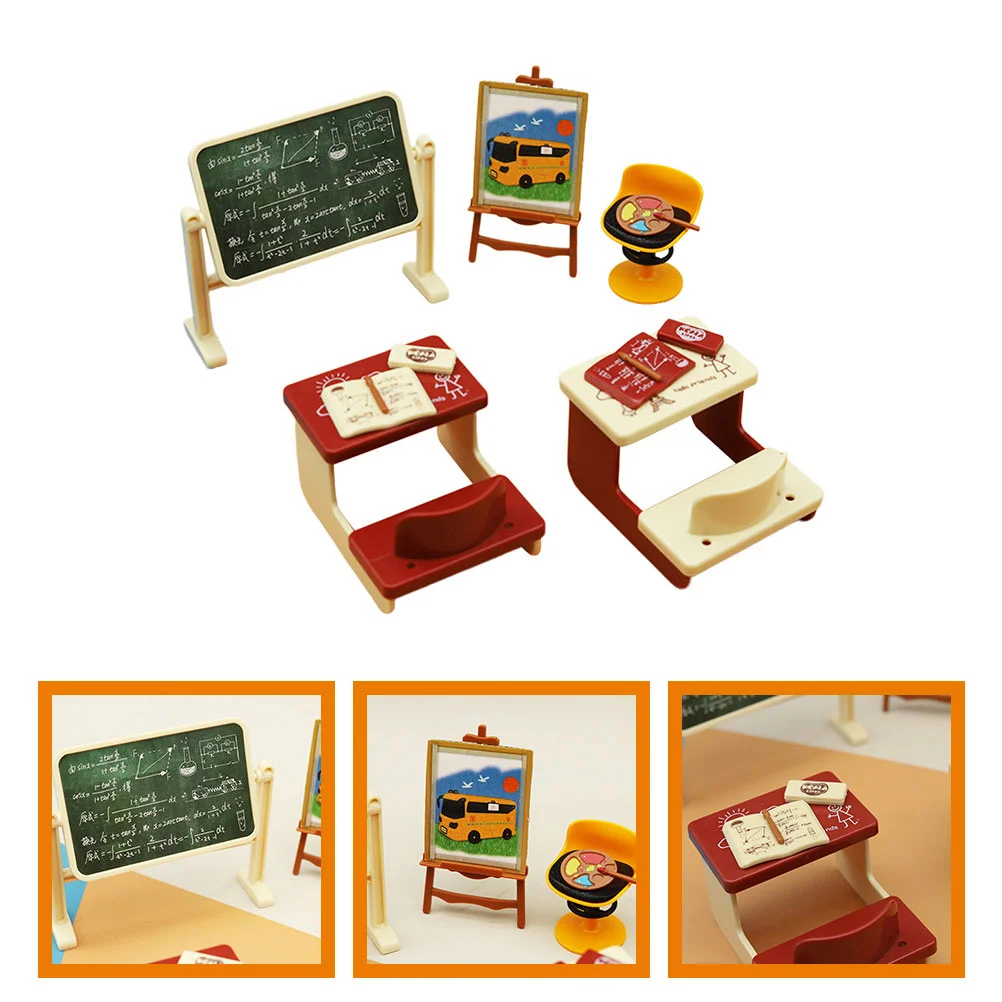 

2 Sets Miniature School Desk Blackboard Classroom Supplies Accessories Desk Accessories House Decor for Miniature Chalkboard