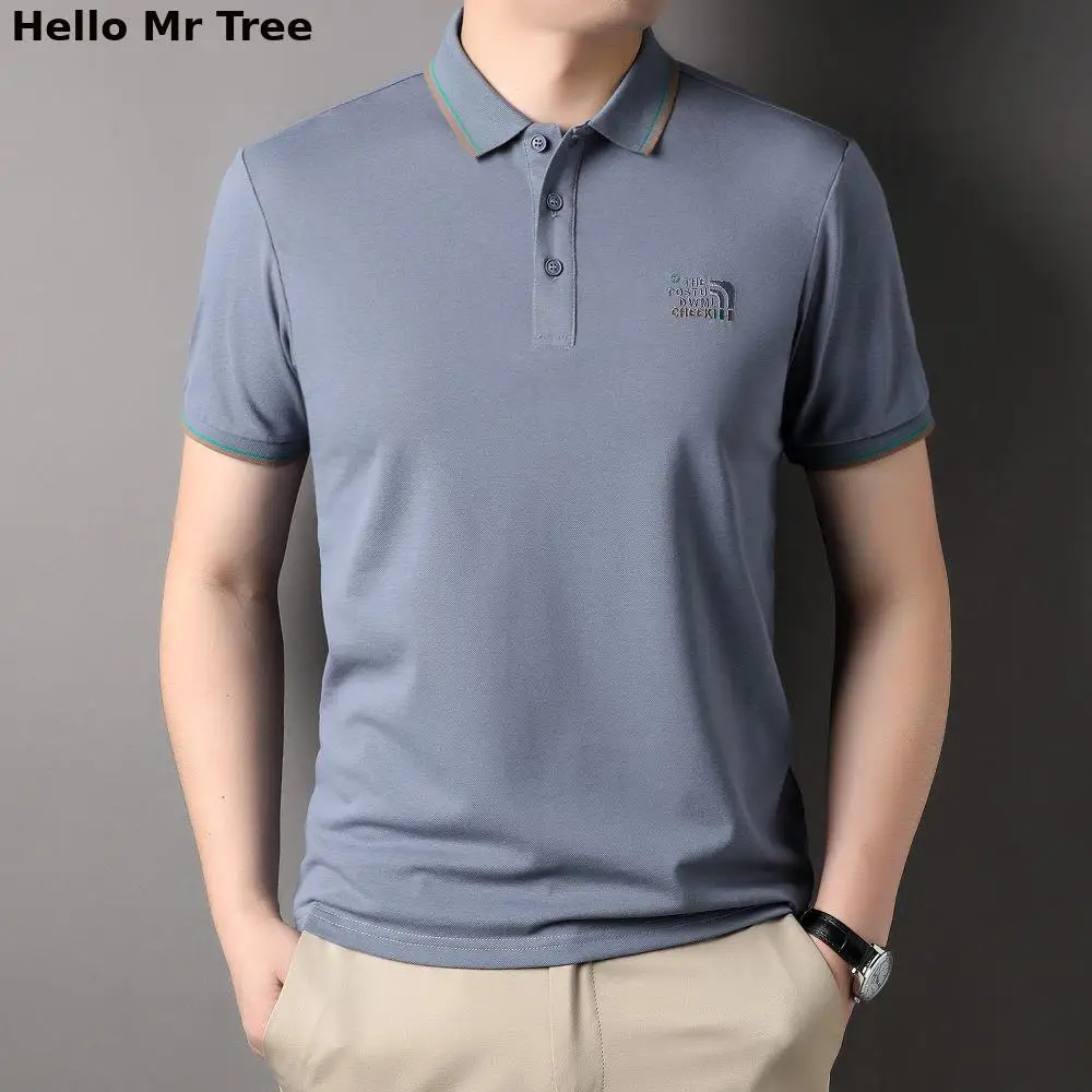 

Summer New Embroidered Breathable Comfortable Lapels Polo-Shirt Men Menswear Delicately Cuffs Neckline Stripe Top