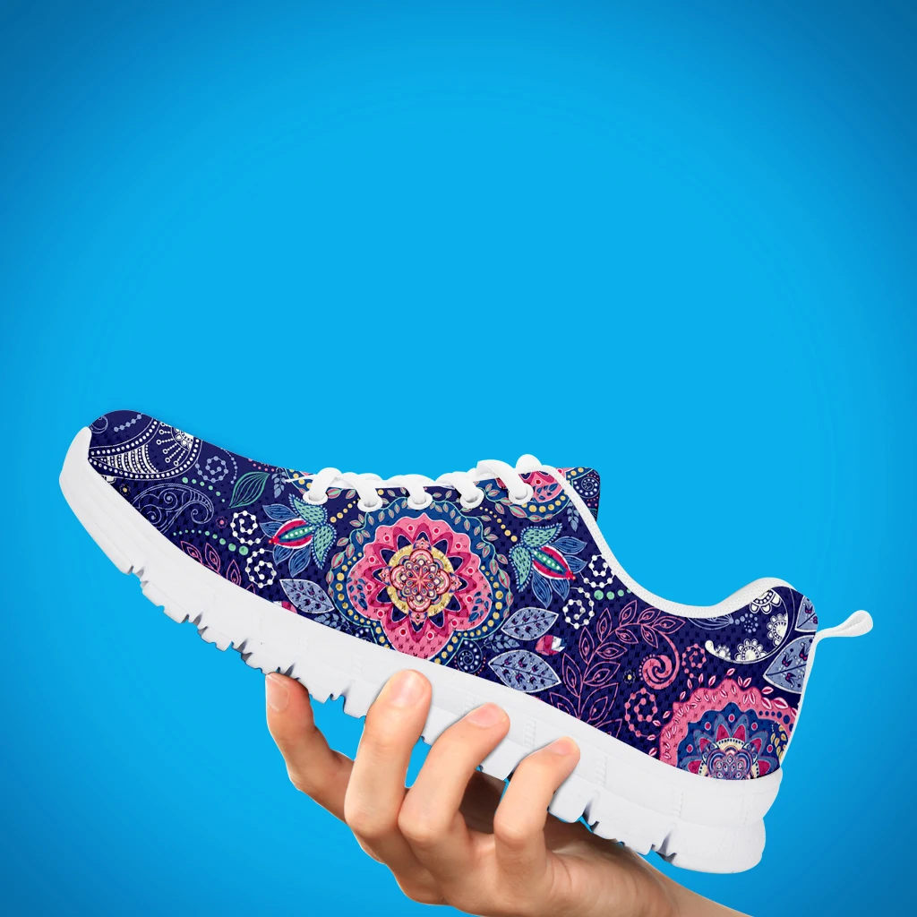 INSTANTARTS Luxury Paisley Floral Boho Print Casual Sneakers for Women Lace-Up Brand Design Light Walk Shoes Girls Flats 2022