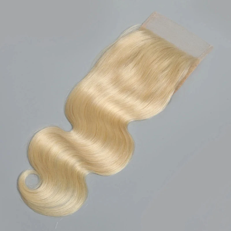 4x4 613 Honey Blonde Body Wave Lace Closure With Transparent Swiss Lace Brazilian Virgin Hair 150% Density Pre-Plucked 10-20Inch