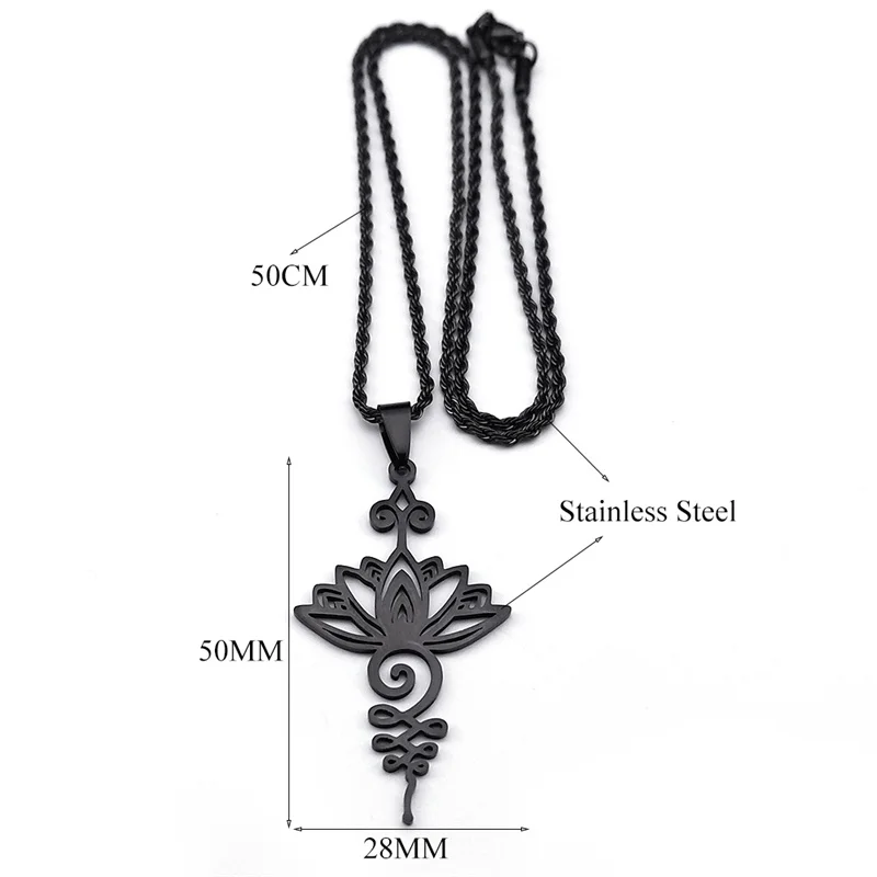 Artistic Lotus Flower Pendant Necklace for Women Men Stainless Steel Black Color Yoga Healing Chakra Necklaces Goth Jewelry