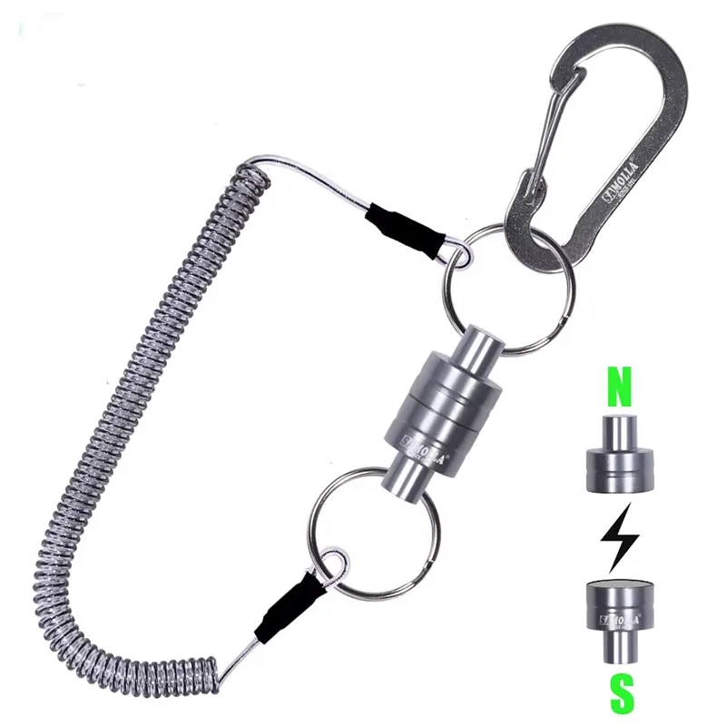fishing tools Magnetic Net Release Holder With Coiled Lanyard Strong Magnet Carabine Fast Buckle Anti-Drop Rope Accessories