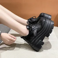 10CM New 2025 Spring Women's Leather Sneakers High Platform Lace-up Casual Shoes Thick Sole Heels Walking Shoes Zapatos Mujer 2