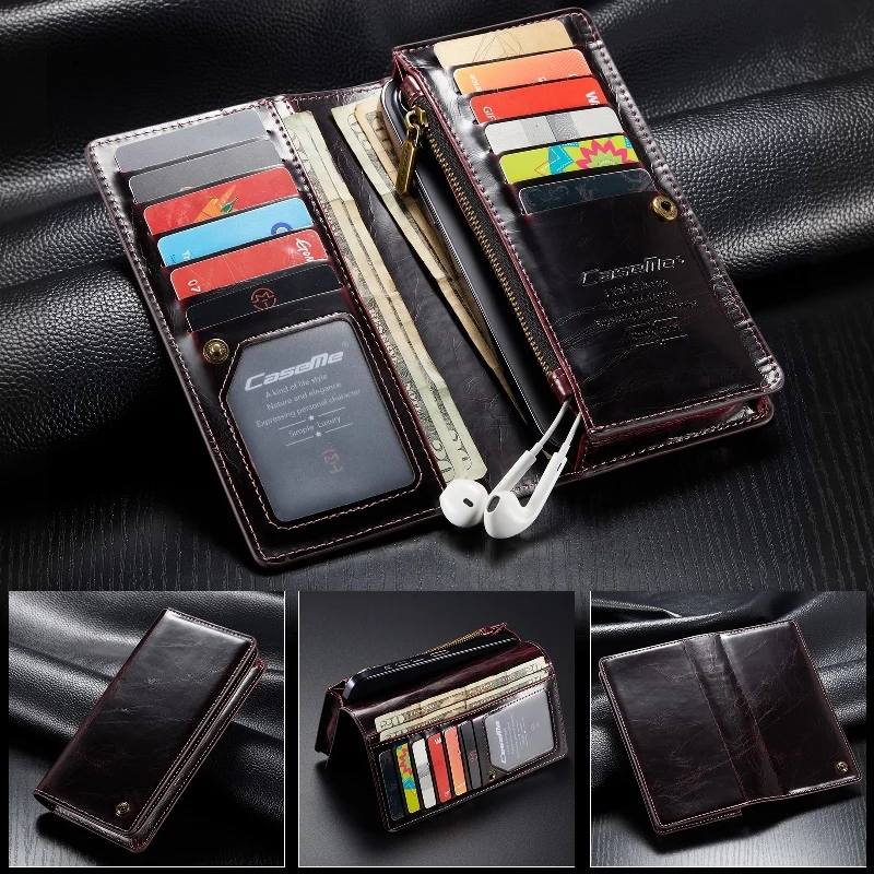 

Wallet Can Accommodate Mobile Phone Within 6.5 Inches Genuine Leather Phone Bag With 12 Card Slots+3 Cash Slots +1 Zipper Pocket