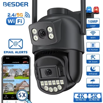 BESDER 5K 10MP Wifi Camera PTZ Outdoor AI Human Detection Dual Screen 4K 8MP CCTV Security IP Camera Audio Email Alarm O-Kam Pro 1