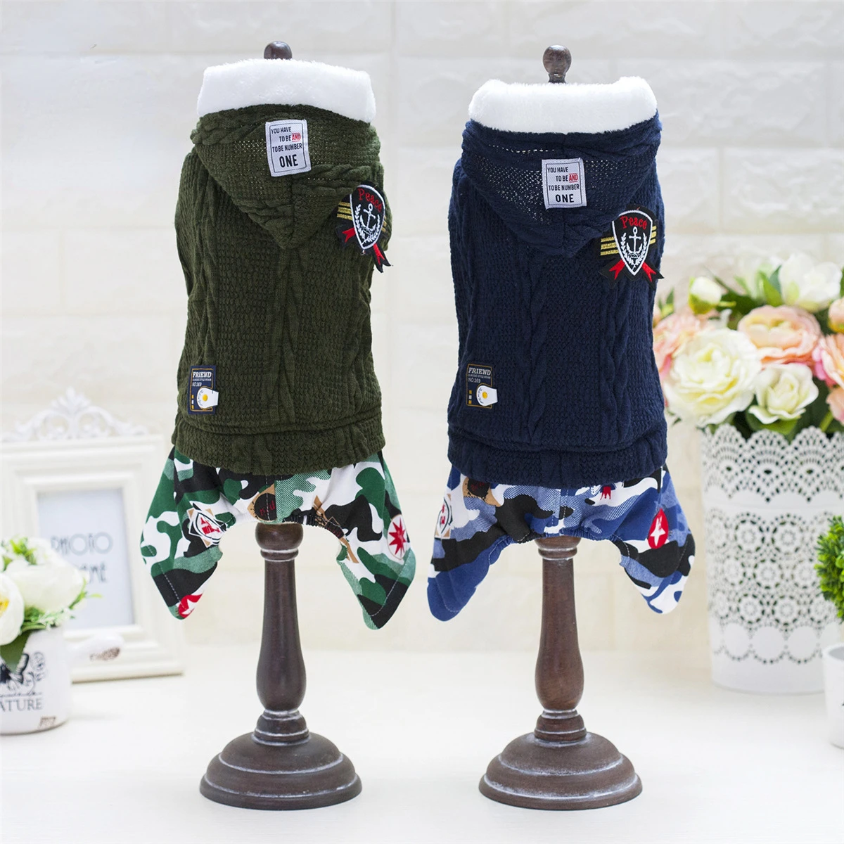 

Pet Jumpsuit Autumn Winter Warm Hoodie Knitting Wool Rompers Small Dog Clothes Puppy Sweater Handsome Coat Yorkie Costume Pug