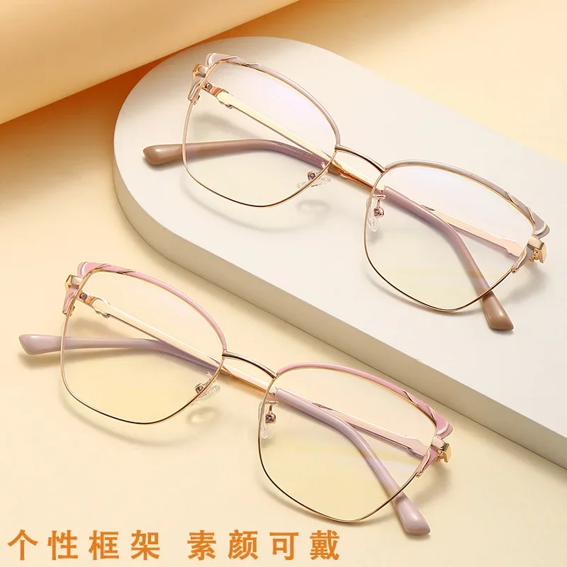 

New Style Plain Women's Metal Cat Eye Optical Glasses Artistic Myopia Frame Fashionable Flat Lenses Eye Glasses Frames for Men