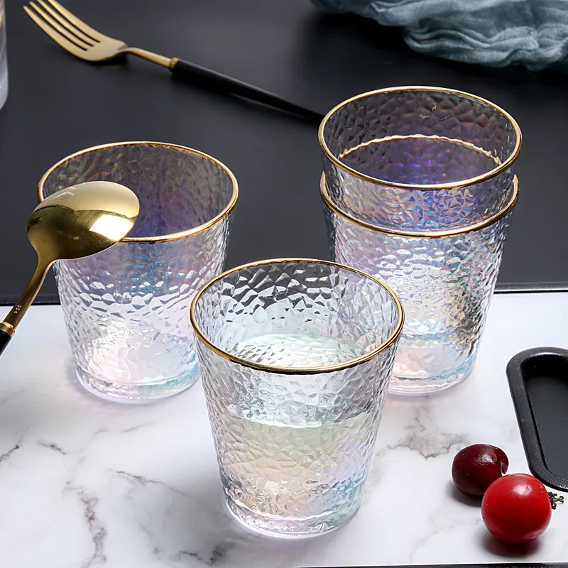 

Japanese gold-rimmed dazzling hammered glass small fresh Netflix creative juice cups drink cups