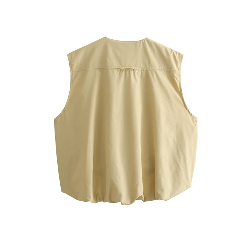 TRAF Women's Cropped Waistcoat Fashion O Neck  Zipper Vest Women Sleeveless Loose Vests Coats Female Chic Tops 6