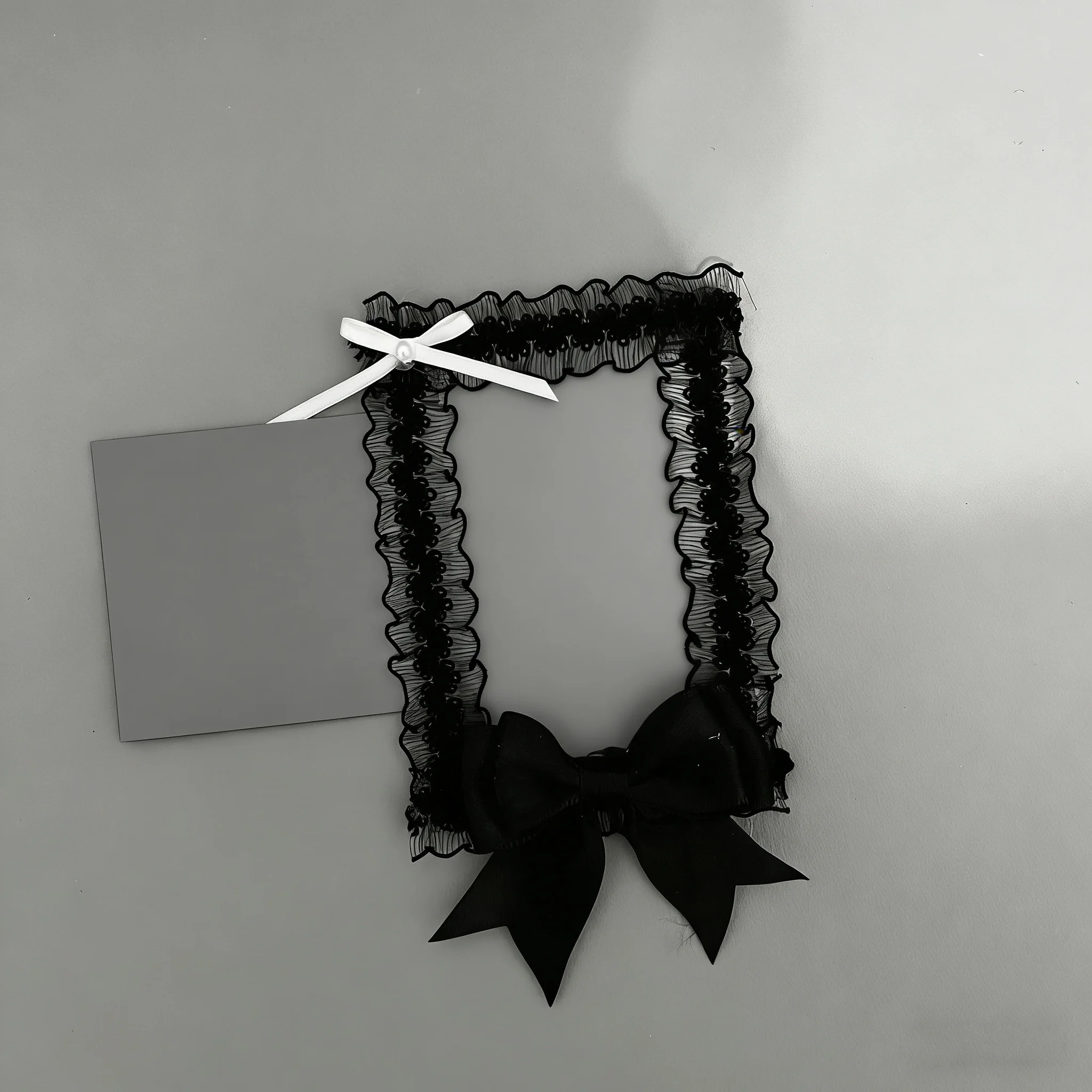 Handgemachte PVC-Kartenhülle Spitze Satin-Schleife Flügel-Dekor geraffter Rand Aufhängekette 3 Zoll KPOP Polaroid Anime Fotos Lolita tragbares Fan-Dekorzubehör – Detail 4