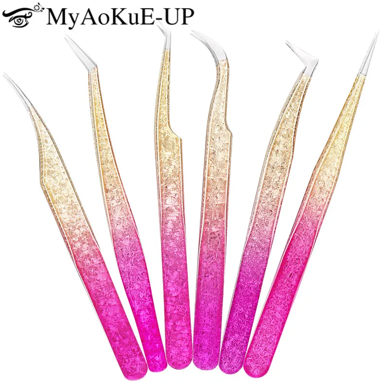 1pcs Eyelash Tweezers Eyebrow Clip Ice Flower Art Design 3D High Precision Stainless Steel Lash Extension Tweezer Makeup Tool