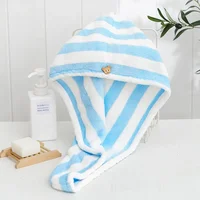 Microfiber Super Absorbent Microfiber Dry Hair Towel Absorbent Quick Drying Striped Shower Cap Bathroom Accessories 6