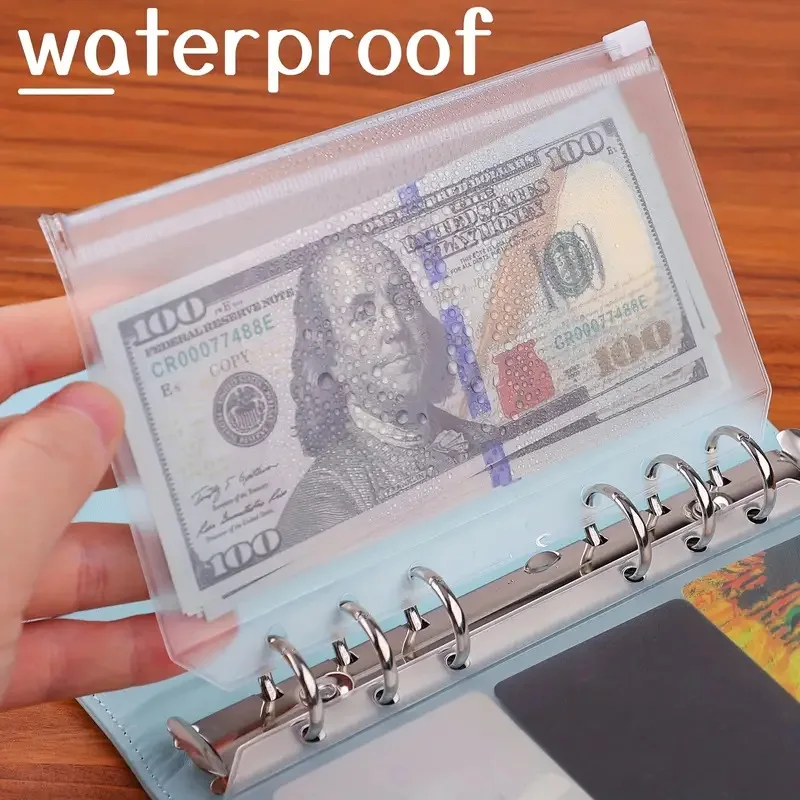 6 Holes A6 Binder Pockets Clear Zipper Folders for 6 Ring Loose Leaf Notebook Waterproof PVC Organizer 10PCS