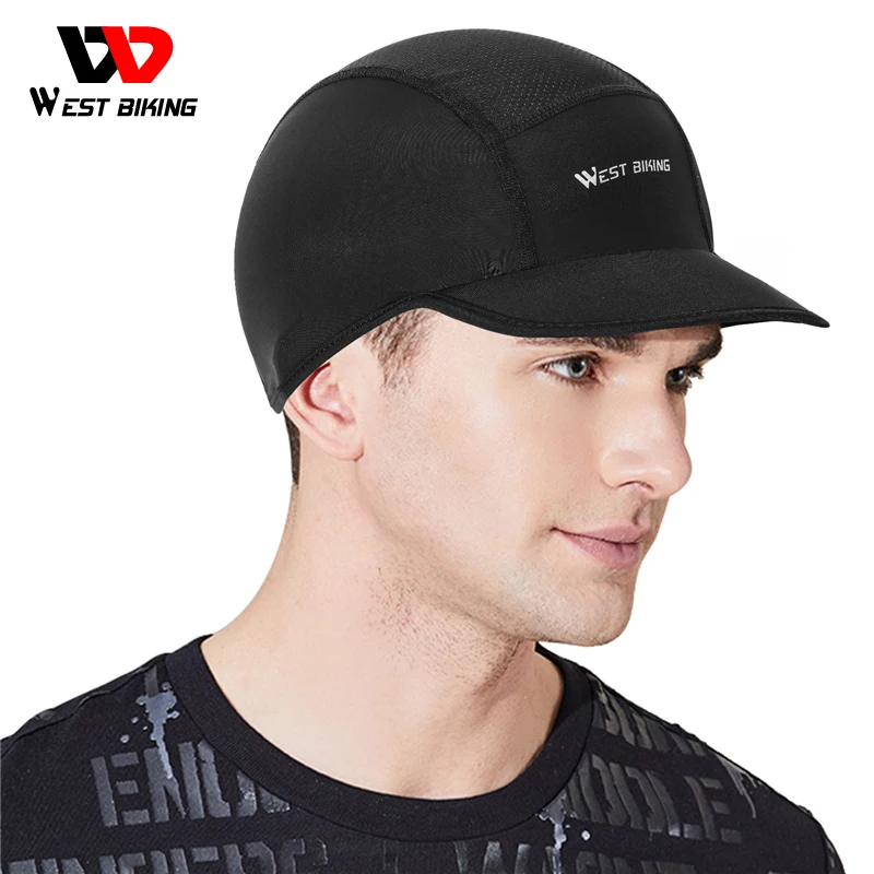 WEST BIKING Summer Men Cap Outdoor Sport Anti-UV Cycling MTB Bike Helmet Hat Ice Silk Mesh Breathable Running Caps With Visor 1