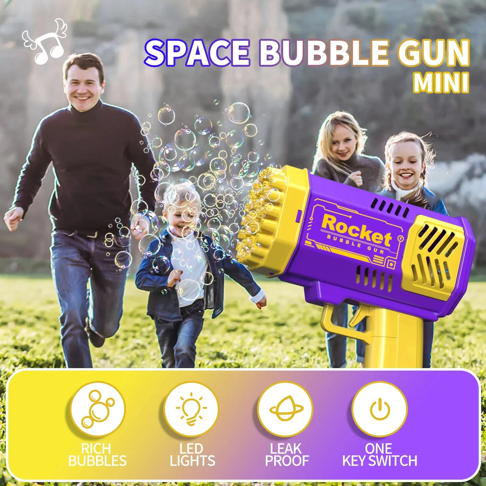 40 Holes Electric Rocket Bubble Machine Handheld Automatic Space Light Bubble Gun Kids Outdoor Battle Toys Without Bubble Water 3