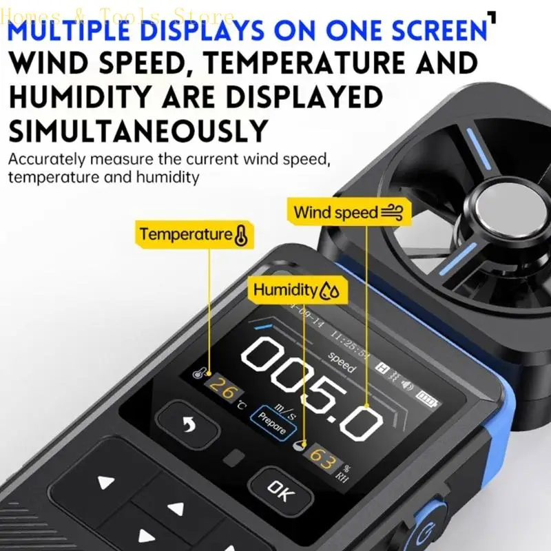H4GE anemometer 측정 풍기 바람의 냉기 습도 주머니 크기 풍속 게이지 디지털 바람 미터 알람